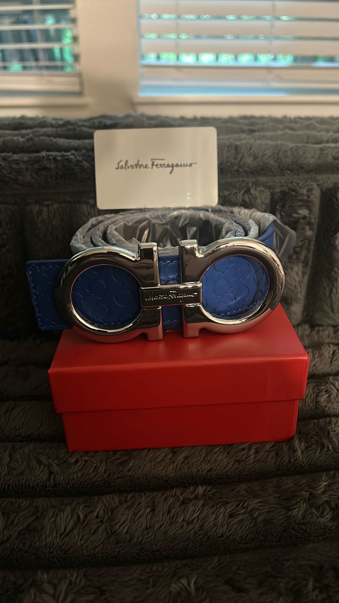 Blue Silver Ferragamo Belt