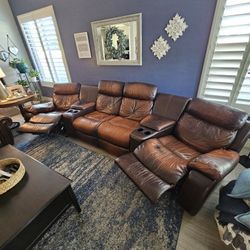 Leather Sofa Recliner, Love Seat, Cocktail Table, Side Table 