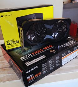 Gigabyte B550 Eagle WiFi 6 Motherboard, ASRock Radeon Challenger GPU, and Corsair CX750M PSU Bundle