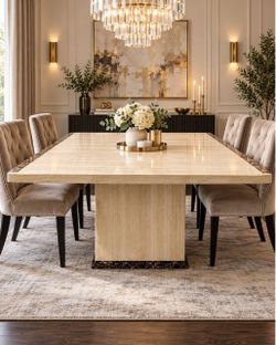 Marble Stone Pedestal 72” Dining Table
