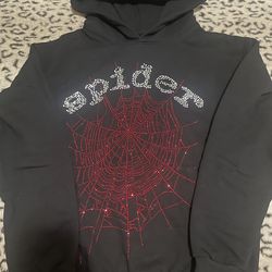 Red and black rynestone spider hoodie SMALL