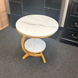 (New in box)Suruim Luxury Round Marble Coffee Table Sofa Side Corner Living Room Bedside Outdoor Indoor Furniture (Gold+White)