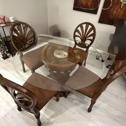Round Glass Dining Table + 4 Chairs - $425 - Excellent Condition!”