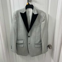 Silver tuxedo jacket with black velvet lapels #formalwear #tuxedo