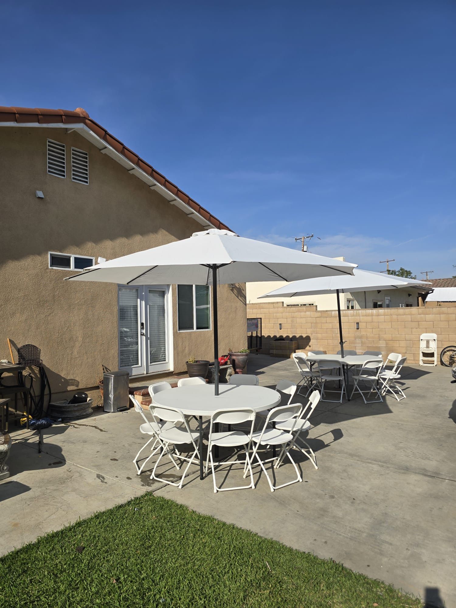 Umbrellas, Chairs Tables
