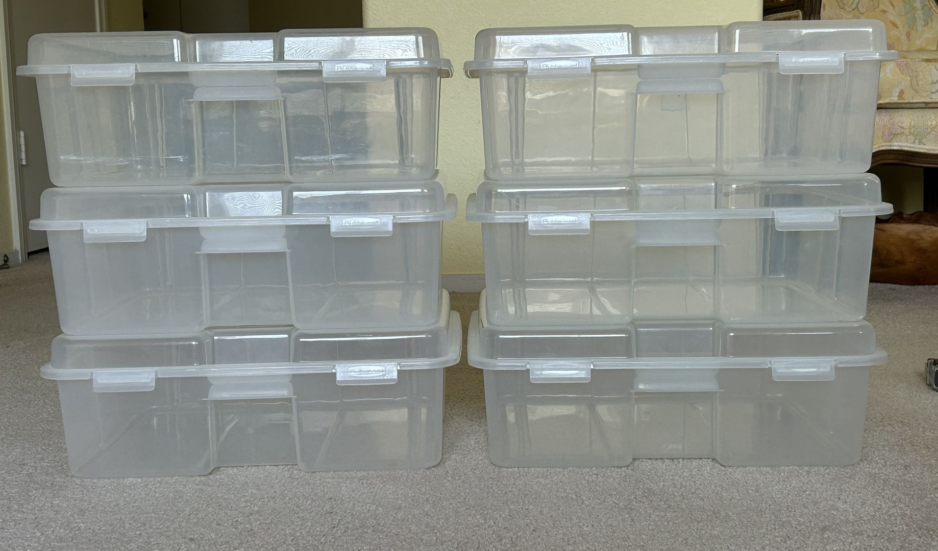 6 Total Rubbermaid Clear Hinge Flip Top Stackable Storage Tote Bin Containers #2283