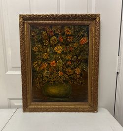 Floral Still Life Wall Art in Ornate Gold-Tone Frame