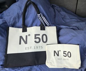 Black and off White Canvas tote