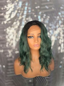 12" green black ombre synthetic hair wig lace front