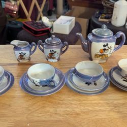 Antique 1930s Disney Mickey Mouse Blue Luster Tea