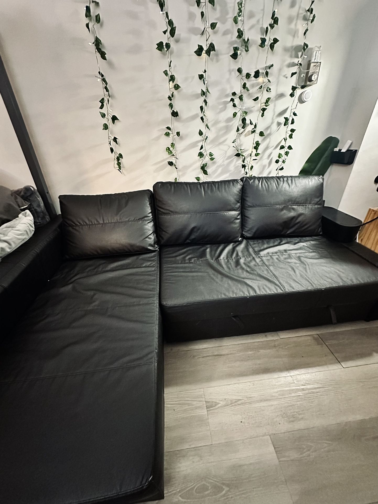 L Shaped Leather Black Sofa