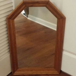 Large Hexagon Red Oak Wooden Wall Mirror 