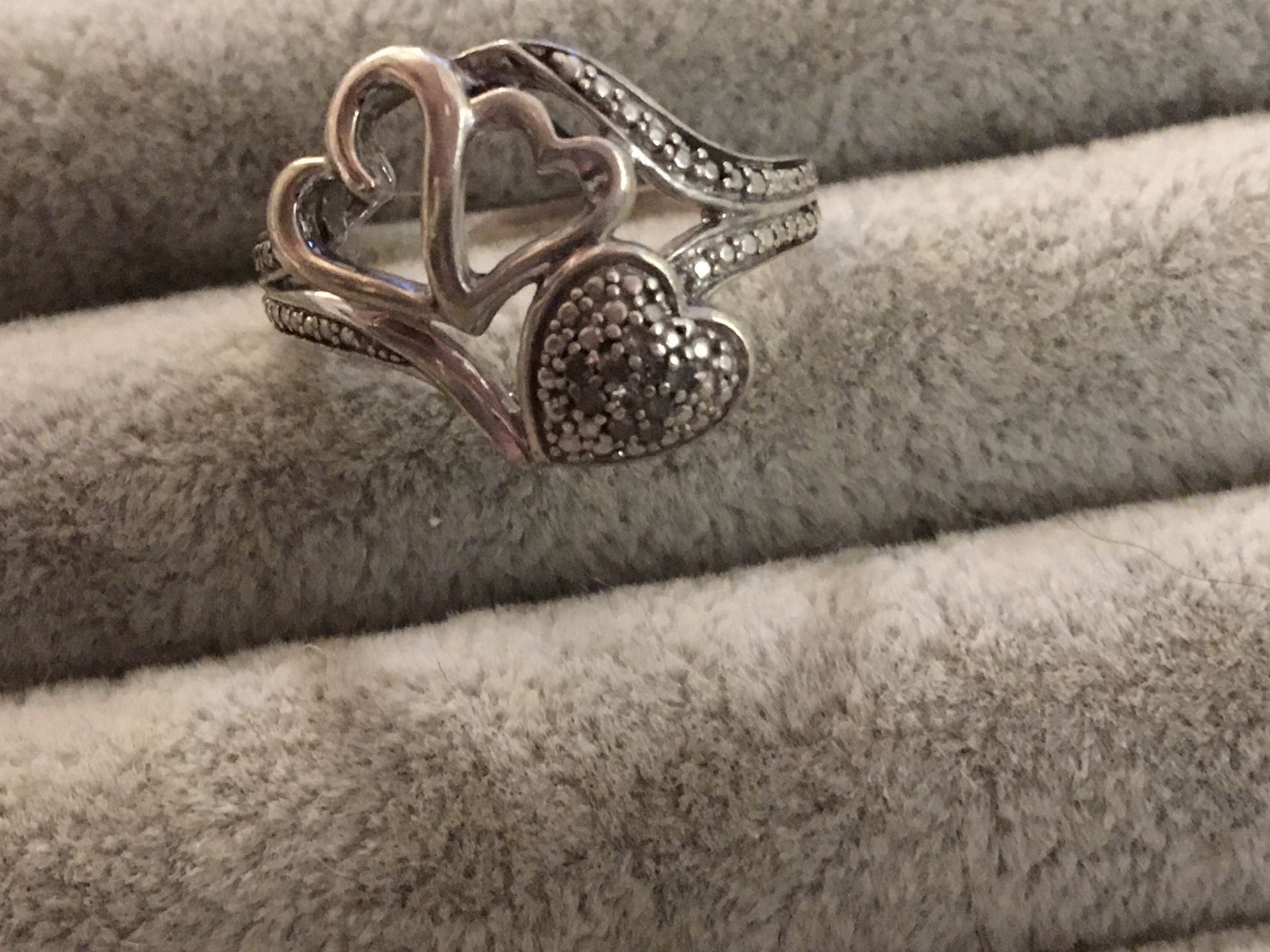 925 Double Heart Diamond Ring