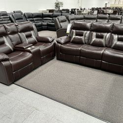0 Down!  12 Months No Interest !  New Reclining Couch  / Love Seat .  Brown Gel Leatherette .  Free Delivery !