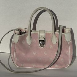 Genuine Dooney & Bourke tote bag handbag purse pink fabric white leather trim