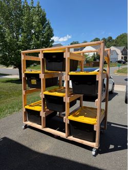 Handmade Heavy Duty Rolling Storage Rack | Garage Tote Organizer | Holds 12 Bins