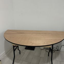 Half-Moon Wood Table with Metal Legs — Great for Office, Entryway, or Vanity