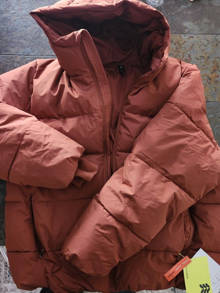 Hooded Womans Bronze Puffer Jacket, Size XL