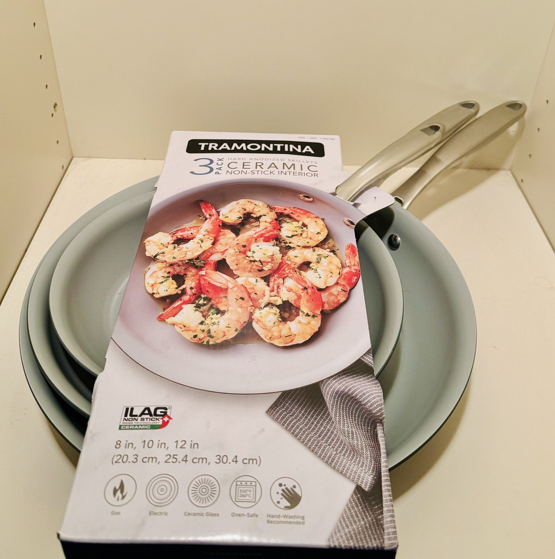 Tramontina Hard Anodized Aluminum Ceramic Nonstick Fry Pan Set, 3 Pack
