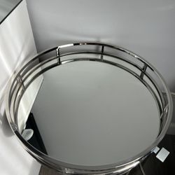 Chrome Large Mirror Round Tray