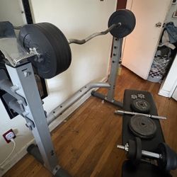 175lb Adjustable Bench Press Set w/ Barbell, EZ Curl Bar, Dumbbells & Weights