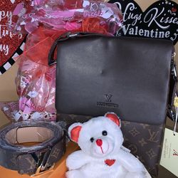 Brown Messenger Bag And Belt Gift Valentines Day Gift Set 