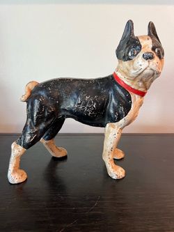 Early 1900s Cast Iron Hubley Toy Co. Boston Terrier Dog Antique Vintage LARGE & HEAVY