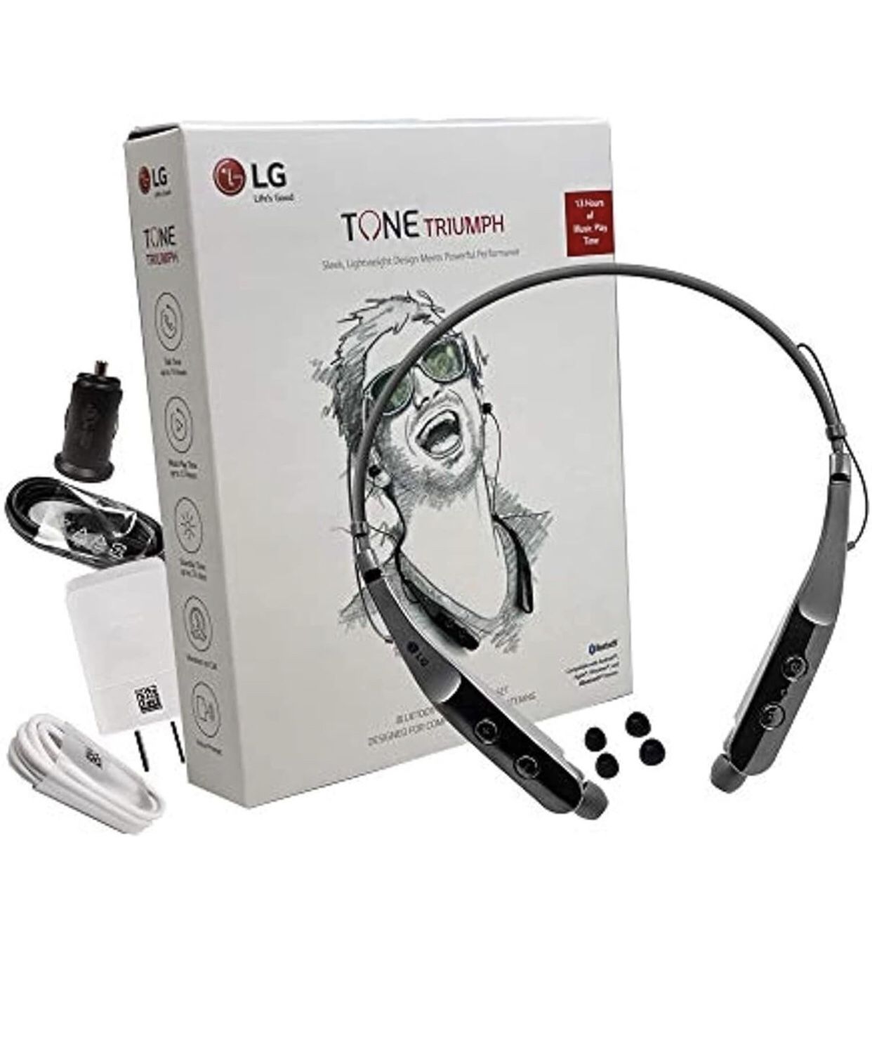 LG Tone HBS-510 Triumph Black - Bluetooth Wireless Stereo Headset 510 with 1.2Amp Quick Wall/Car Charger (US Retail Packing Kit)