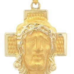 14K Yellow Gold Jesus Cross + Face Pendant 