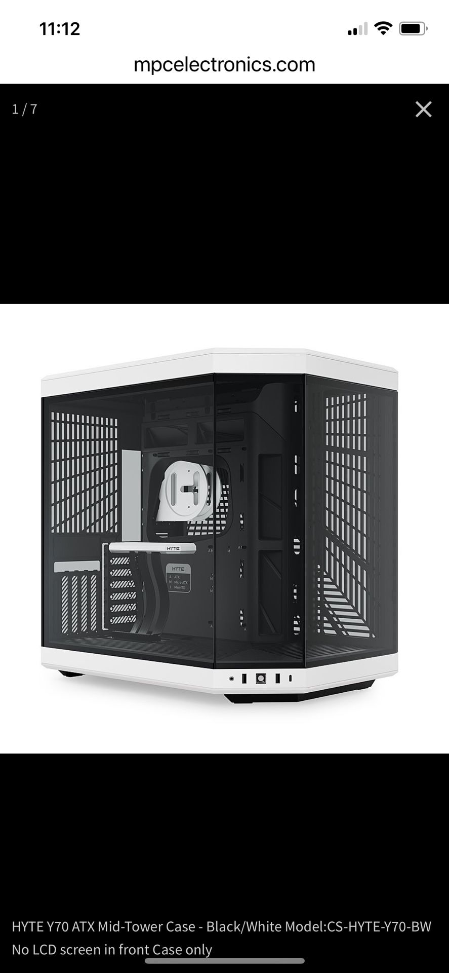Brand New HYTE Y70 ATX Mid-Tower Case - Black/White Model:CS-HYTE-Y70-BW No LCD screen in front Case only