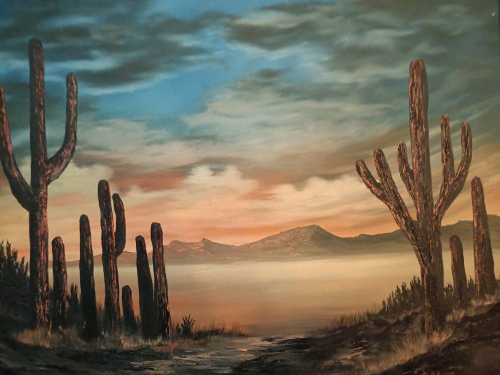 Vintage Acrylic Painting 21" x 17"