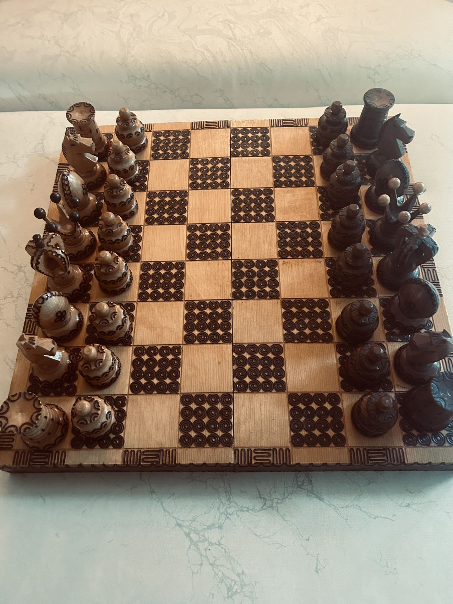 POLISH MADE IN POLAND HAND CARVED IMPORTED WOODEN CHESS SET