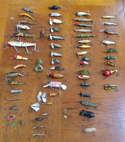 54 Vintage Fishing Lures Collection Only $250 - If you Know your fishing lures you know the bargain. 54 FISHING LURES Vintage Collection Includes bass
