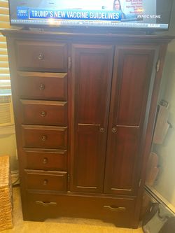 Dark Cherry Wood Armoire with Drawers