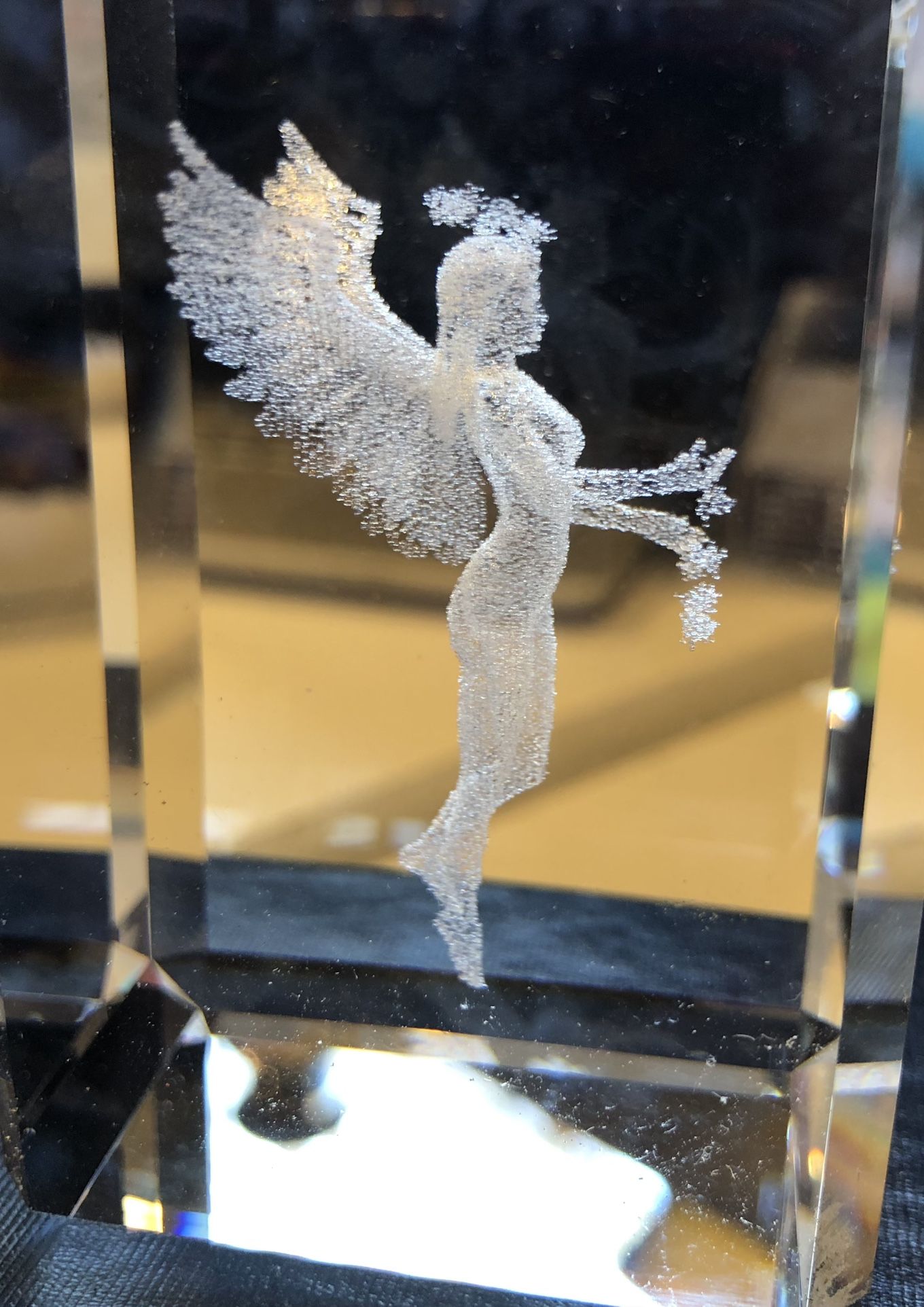Holographic Angel 3D Laser Etched Crystal Glass Cubed Paperweight Great Gift 2”x 3”x 2”