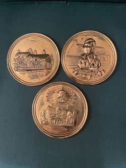 VTG ELPEC England Brass Wall Art Plaques ~ Burns Shakespeare Hathaway SET of 3