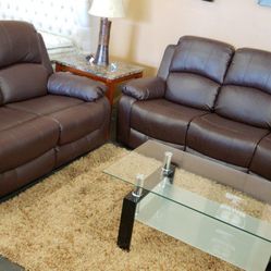 Brown Leather Reclining Sofa And Loveseat