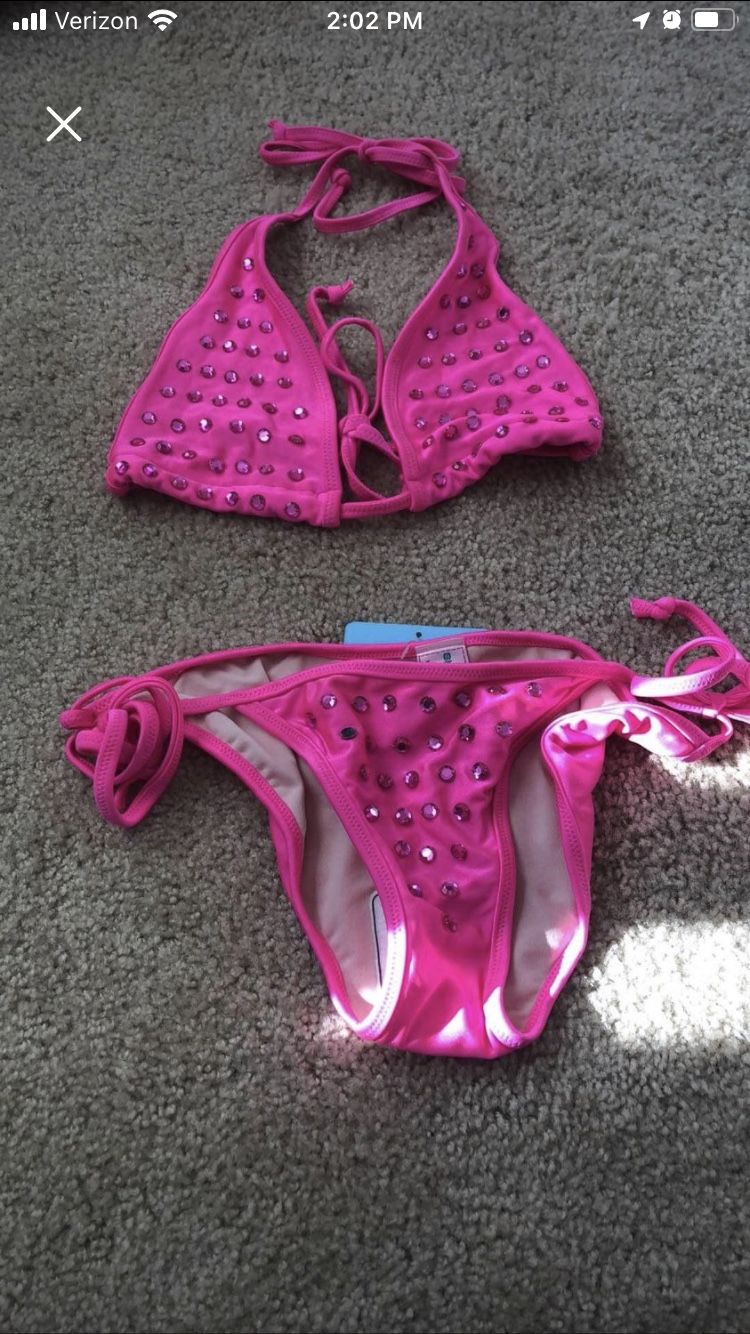Skinnydip pink bikini with rhinestones
