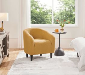 Upholstered Boucle Club Chair Accent Barrel Chair, Mustard Yellow