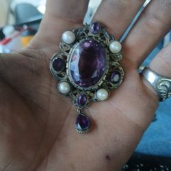1940s Vintage Pin Amethyst And Pearl