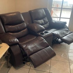 Dark Brown Sofa Recliner With Center Console