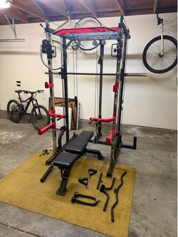 Gym rack cage smith machine cable bench