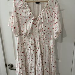 City Chic White Dress With Sweet Red Flowers.