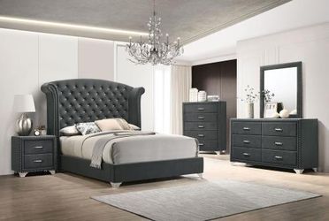 4 PC Queen Bedroom Set with Queen Bedframe Dresser Mirror NIght Stand 