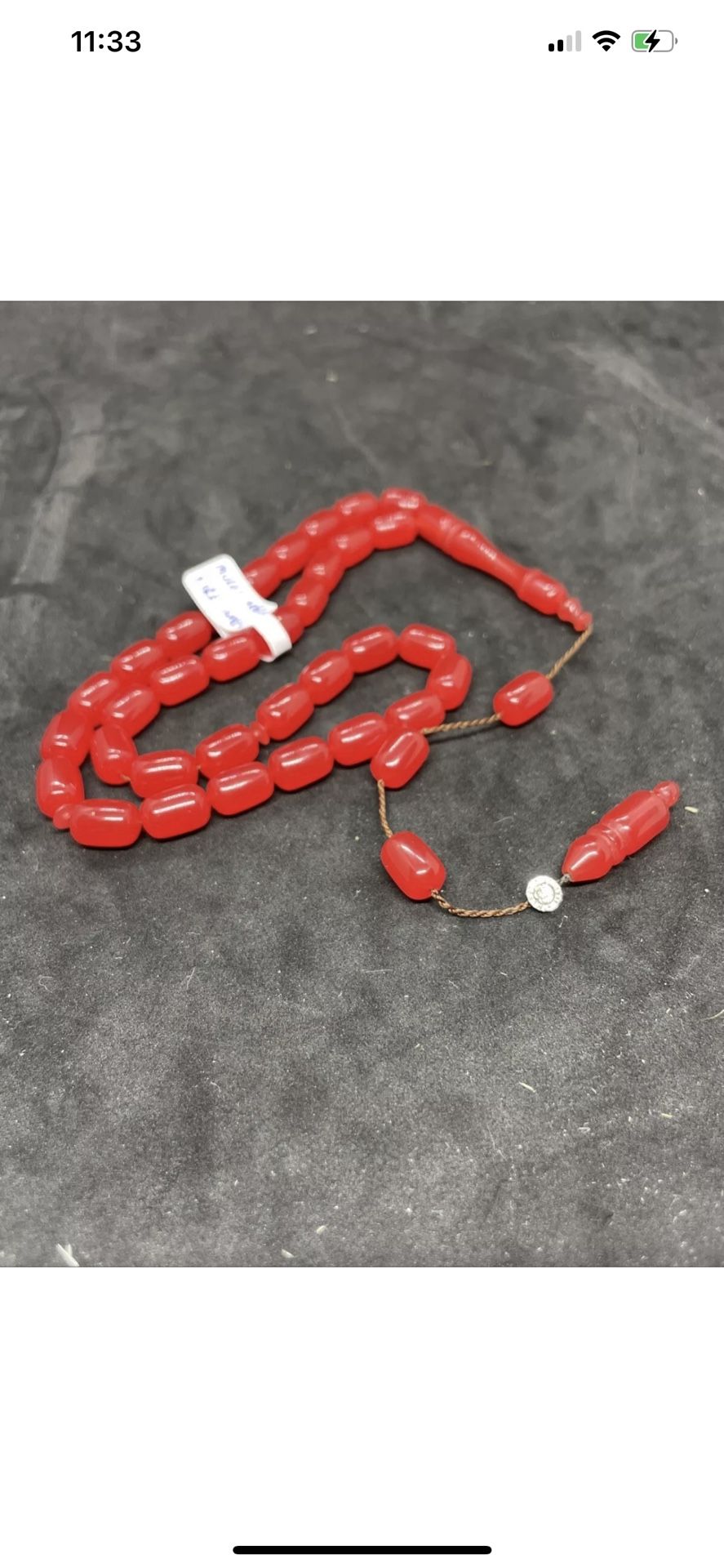 33 Beads Prayer Rosary Tasbah Red Fire Amber Master; Murat Akbulut 8x12mm