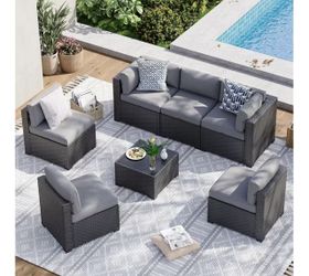 New, 7 Pieces Outdoor Patio Set With Furniture Cover( Blue/grey)