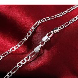 24" Solid .925 Sterling Silver 4mm Figaro Necklace Chain 24"