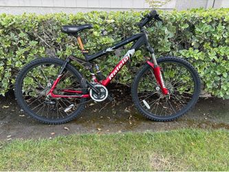 Raleigh Full Suspension Mountain Bike 26" Black/Red Disc Brakes Grip Shifter