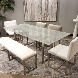 New Crackled Glass 6 Pc Modern Dining Set! 