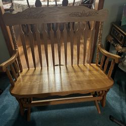 Hand Carved Solid Oak Amish Glider 